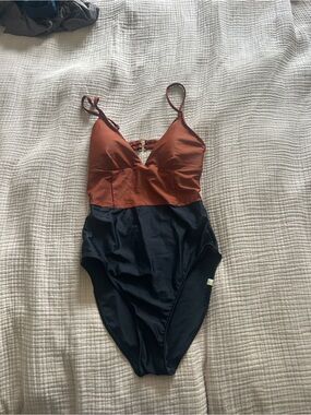 Summersalt Brown and Black Womens' One-Piece Swimsuit with V-Neck